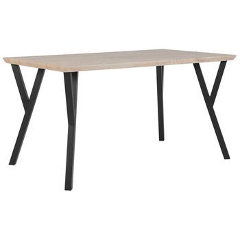 Mesa De Comedor De Estilo Industrial 140 X 80 Cm Base De Metal Patas Curvadas Marrón Claro Bravo