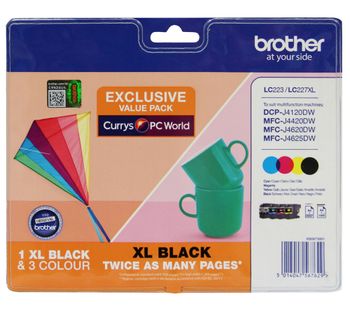 BROTHER LC223/LC227XL Tri-colour & Black Ink Cartridges - Multipack, Black