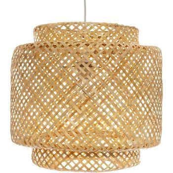 Lampara Techo Colgante De Fibra De Bambu 38x40 Cm E27 40w Cable 80 Cm