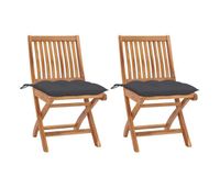 sillas de jardin 2 unidades madera teca con cojines gris antracita