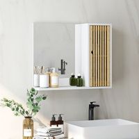 espejo de bano de vidrio mdf bambu homcom 60x50 cm blanco y natural