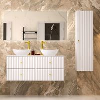 conjunto de muebles doble lavabo paneles de melamina y de mdf blanco