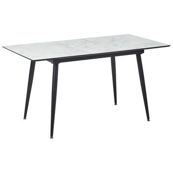 Mesa De Comedor Extensible De Metal Mdf Blanco Negro 120/150 X 80 Cm Efecto Mármol Patas De Metal Moderno Eftalia