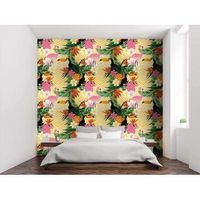 fotomural vinilo tropical tucan y flamenco 150 x 100 cm