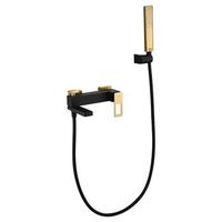 mezclador banera-ducha negro y oro en laton y zamak con tubo pvc 180 cm