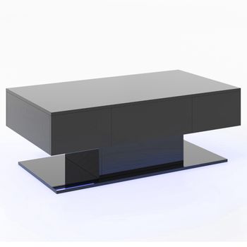 Costway Mesa de Centro LED Moderna de 2 Niveles con 20 Luces LED de Colores 2 Cajones de Almacenamiento Mesa Rectangular 110 x 60 x 40 cm