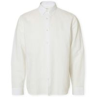 selected camisa manga larga noos slimclay linen shirt - bright white para hombre