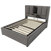 cama gris 90 x 200 cm con almacenaje hidraulico portavasos oculto 3 usb y usb-c