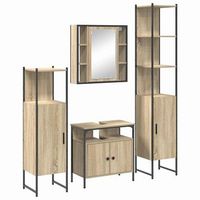 juego de muebles de bano  armario de bano con estante 4 piezas roble sonoma