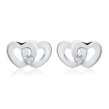14 quilates pendientes oro blanco corazones 2 diamantes