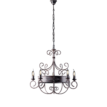 Lámpara De Araña Baltimora En Hierro Lacado Negro Y Óxido 5 Luces 120 Ø60 Bl183-5-rg