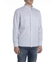 replay para hombre m4138a00052880 camisa de rayas regular fit azul xl casual algodon clasico manga larga