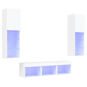 5 Uds Muebles Tv De Pared | Mueble De Salón | Armario Tv Con Led Madera Ingeniería Blanco