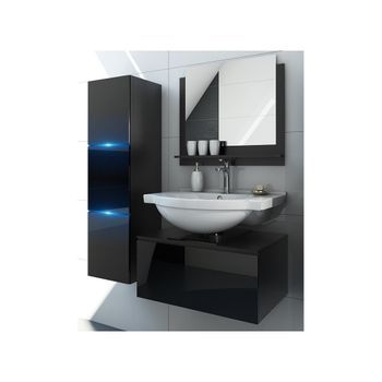 Conjunto De Muebles De Baño Negro Colección Owl. Columna, Mueble Bajo Lavabo, Espejo, Sifón Y Leds.