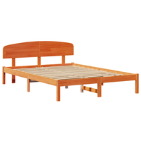 cama matrimonial  cama doble  estructura de cama con cabecera marron encerada 140x200 cm madera solida de pino cfw47458