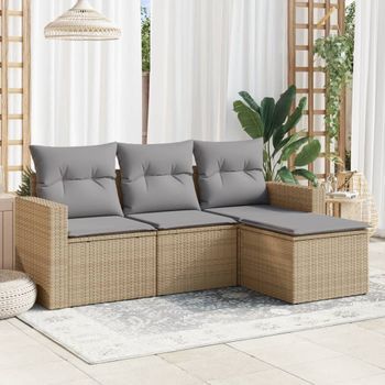 Conjunto De Sofás Jardín Con Cojines 4 Uds | Mueble Jardin Mesa Y Sillas Ratán Sintético Beige Cfw661848