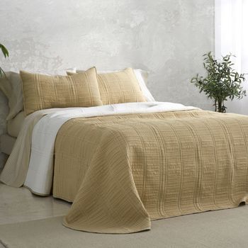 Colcha Verano Jacquard Reversible Diseño Rayas Trigo 105 X 190/200 Cm - Trigo - Burrito Blanco