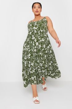 Yours Vestido De Tirantes Verde De Hojas , Mujer Curvy Y Tallas Grandes, Yours
