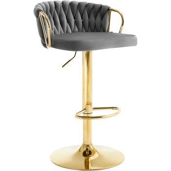 Taburete De Bar,giratorio 360°,altura Regulable,terciopelo + Metal,49,5x50,5x(77-98)cm Gris Oscuro,woltu