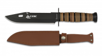 cuchillo tactico albainox usmc mango de piel hoja de acero inox de 18 cm funda de piel
