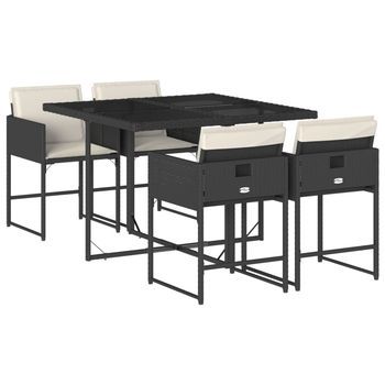 Set De Muebles Jardín 5 Piezas | Mobiliario De Jardín Con Cojines Ratán Sintético Negro