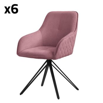 6x Sillas de comedor giratoria color rosa tapizado de tela tejida