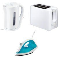 essentials c12ir13 steam iron c17jkw17 jug kettle  c02tw17 2-slice toaster bundle - white white
