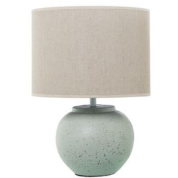 Lampara Sobremesa Ceramica Bla Nco Envejecido Pantalla Lino