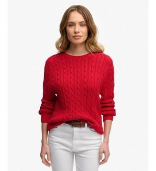 Superdry para mujer. W6110610A Jersey Slouchy Cable rojo (XS), Casual, Tela