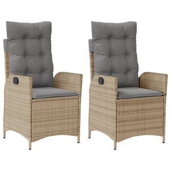 Pack 2 Uds Sillones Reclinables Jardín | Silla De Jardín | Silla De Exterior Y Cojines Beige Mix Ratán Pe