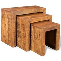 set de 3 mesitas apilables de madera maciza de mango vidaxl