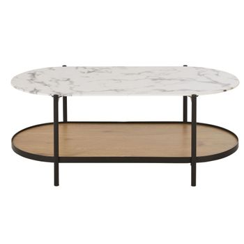 Mesa de centro ovalada de vidrio efecto mármol y metal de 110 cm