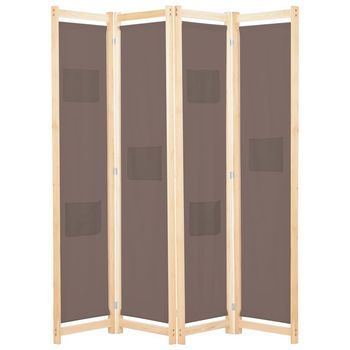 Biombo Divisor De 4 Paneles De Tela Marrón 160x170x4 Cm Vidaxl