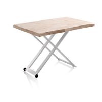 mesa de centro elevable con patas metalicas 120x49-76 cm blanco roble