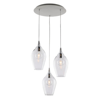Ares Lámpara De Suspensión De Hierro Con Cristal Pyrex Transparente 3 Luces 141 Ø50 Bl273-s3-tr