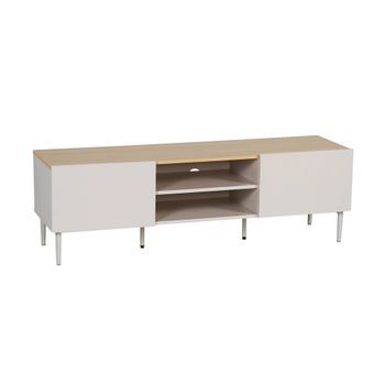 Mueble De Tv De Metal Y Decoración De Madera 2 Puertas, 140cm, Beige