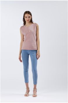camiseta sin mangas con botones y logotipo estampado powder