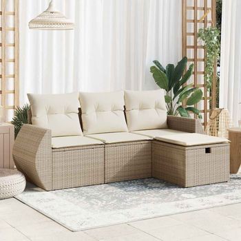 Juego De Sofás Jardín Con Cojines 4 Uds | Juego De Muebles De Jardín Ratán Sintético Beige Cfw11495