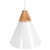 lampara colgante de techo de aluminio blanco y madera en forma de cono diseno minimalista escandinavo albano