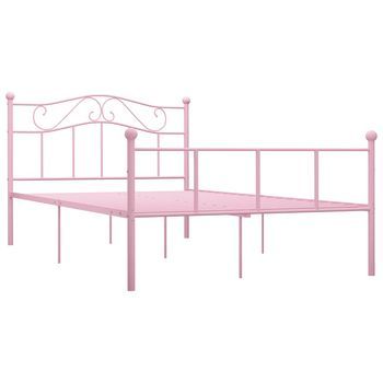 Cama Matrimonial | Cama Para Adultos | Estructura De Cama De Metal Rosa 140x200 Cm