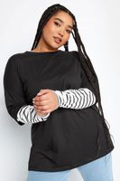 yours top algodon 2 en 1 negro con mangas de rayas mujer curvy y tallas grandes yours