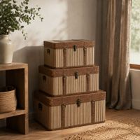 conjunto de 3 baules de poliester y bambu marron 60x40x50 cm