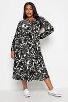 yours vestido negro de estampado abstracto mujer curvy y tallas grandes yours