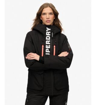 Superdry para mujer. WS110181A Chaqueta Ultimate Freestyle Ski negro (S), Casual, Deportivo, Poliéster, Nieve