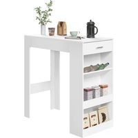 mesa de bar 1 cajon y 3 compartimentos abiertos madera de ingenieria blanca 100x50x100cm