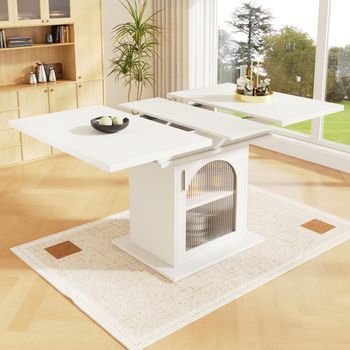 Mesa De Comedor Extensible Con 1 Puerta - Madera Mdf - Para Cocina Y Salón - Color Blanco