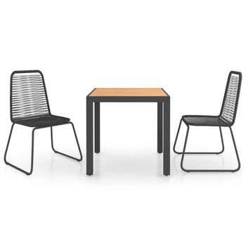 Conjunto Comedor Jardin De 3 Uds | Mueble Jardin Mesa Y Sillas Pvc Ratán Negro Y Marrón