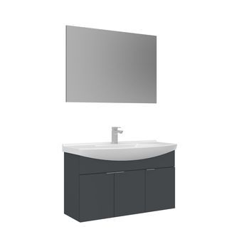 Conjunto De Mueble Con Lavabo Y Espejo (2 Piezas)  - 100 X 50 X 58 Cm - Antracita Mate