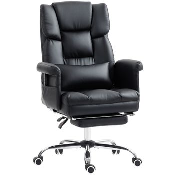 HOMCOM Silla de Oficina con 6 Puntos de Masaje Reposapiés Retráctil Altura Ajustable Control Remoto y Soporte Lumbar Negro