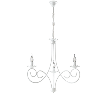 Alma - Lámpara De Araña De Hierro Lacado En Blanco Con Decoración. Lámpara De Techo Efecto Shabby Chic 3 Luces 120 - Ø50 - Bl130-3-bco